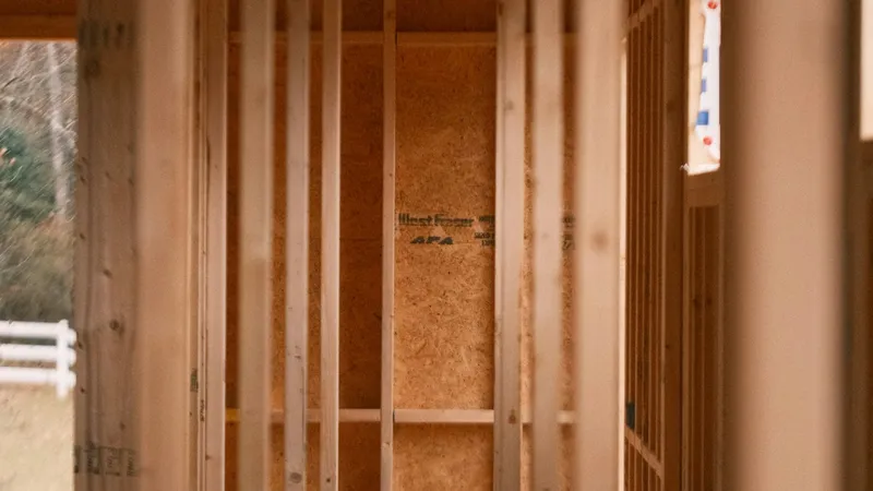 Wall opened to the studs after flood-soaked drywall was removed